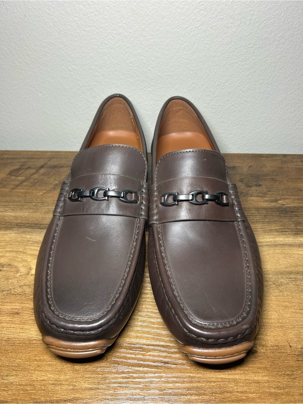 Coach Men's Dark Brown Leather Bit-Detail Slip-On Loafers